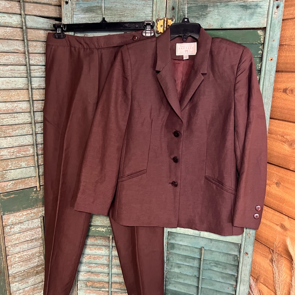 Express pant suit brown 5/6 7/8 linen rayon
